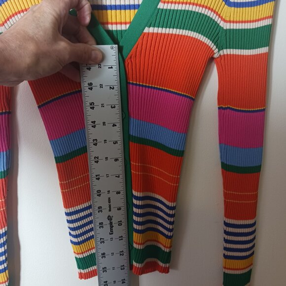 STAUD Cargo Cardigan, Ribbed Multi Color Stripes Stretch Knit, Size Small Fitted - Picture 11 of 15